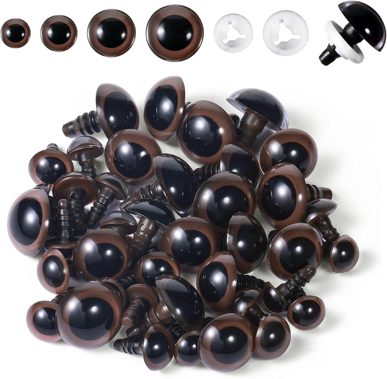 40pcs Brown Safety Eyes with Washers – 10/12/16/18mm Resin Craft Eyes for Amigurumi, Crochet Dolls, Stuffed Animals & DIY Plush Making (Gift for Crochet Lovers, Halloween Crafts)